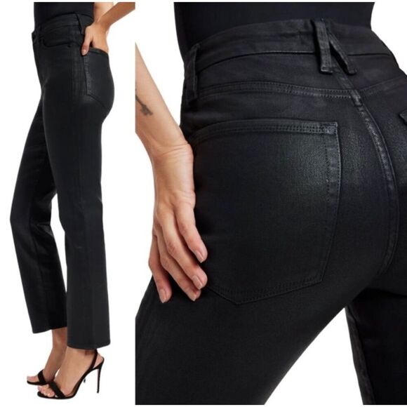Good American Good Classic Coated Black Straight Leg Jeans Size 6/28 Stretch - Picture 2 of 11